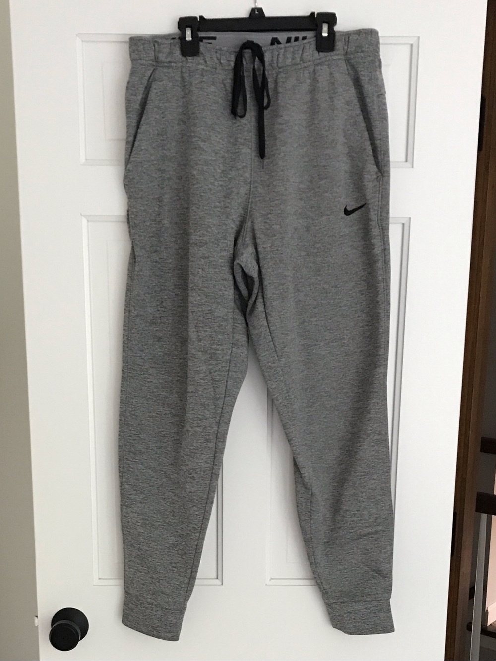 Nike Gray Heather Men's Therma-Fit Jogger Sweatpants with Black Drawstring